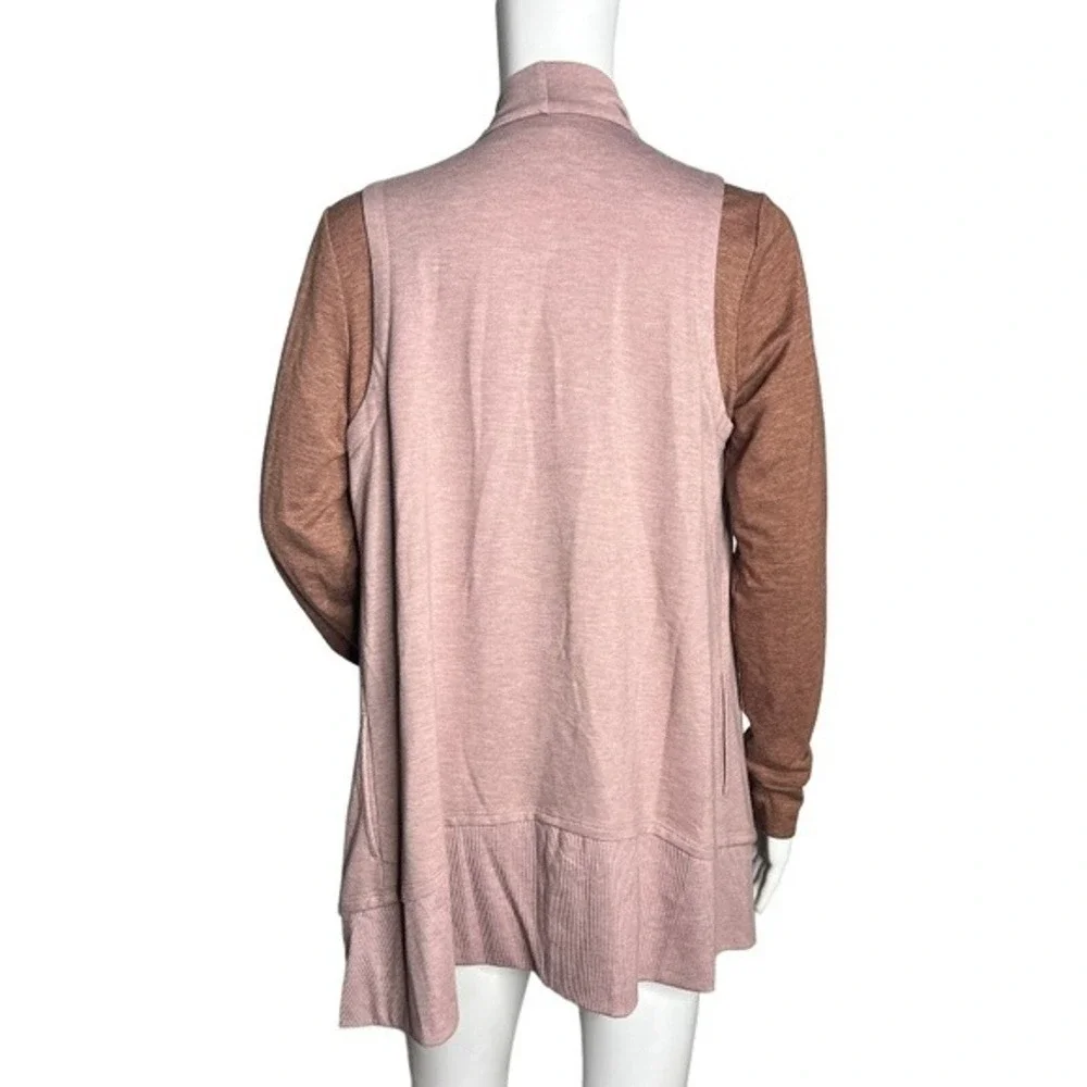 Logo‎ by Lori Goldstein Cardigan Womens XS Pink Tan Logo Waterfall Hem Casual